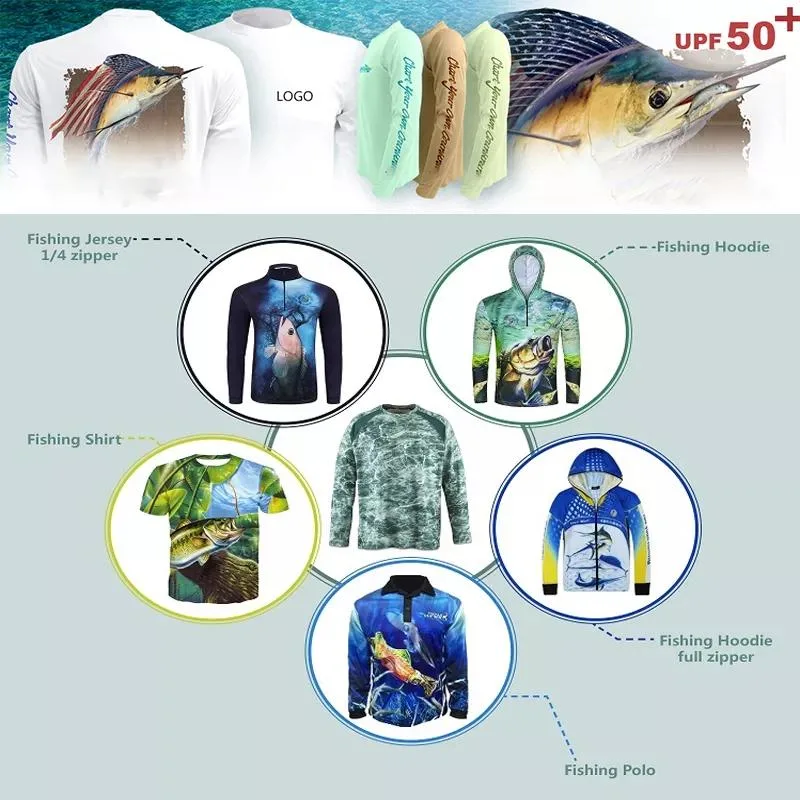 Custom UV Fishing Shirt Hoodies Digital Logo Print Fishing Wear Popular