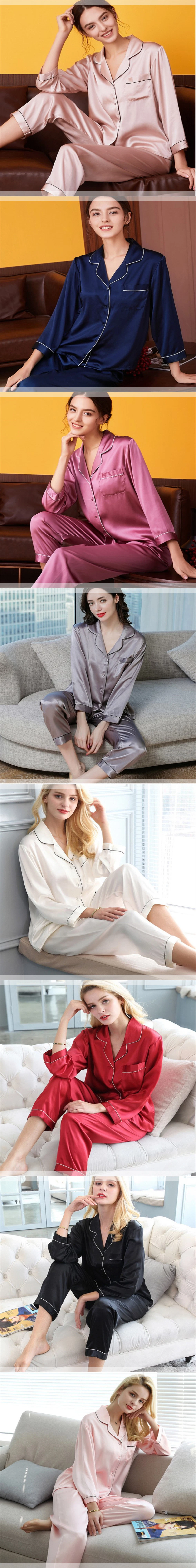 High Quality Silk Fabric Long Sleeve Pajama Set